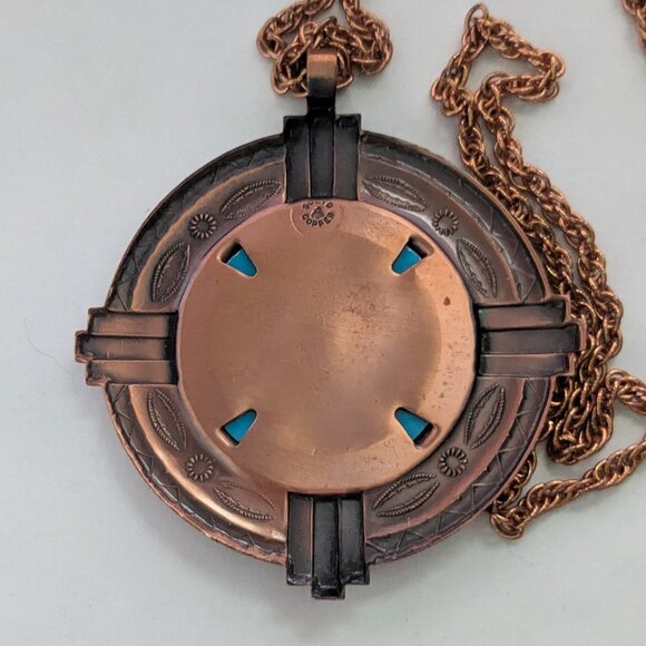 Vintage SOLID COPPER Southwestern Tribal Large Pendant Necklace - Picture 4 of 6
